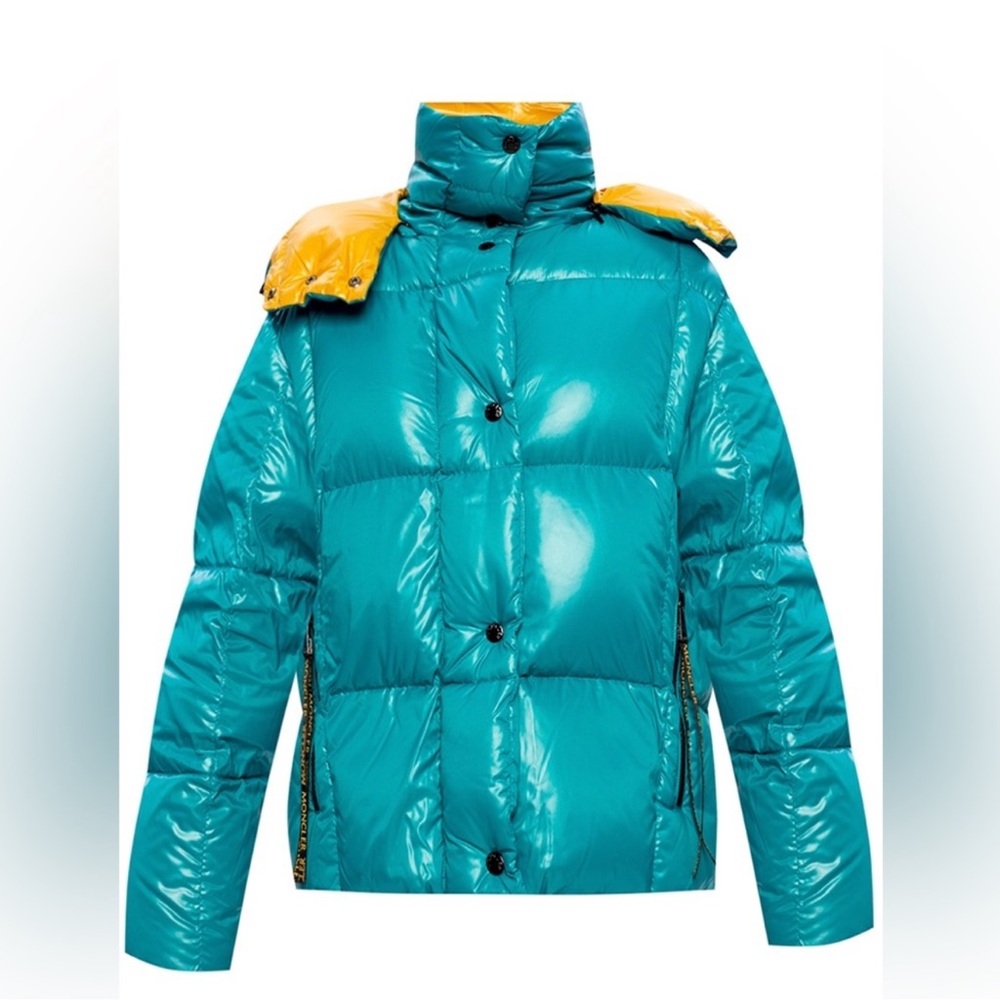 Moncler Turquoise Puffer Jacket with Black Zipper